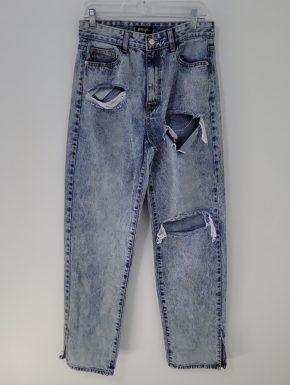 Nasty Gal Light Blue Denim Jeans with Distressing, Size 10